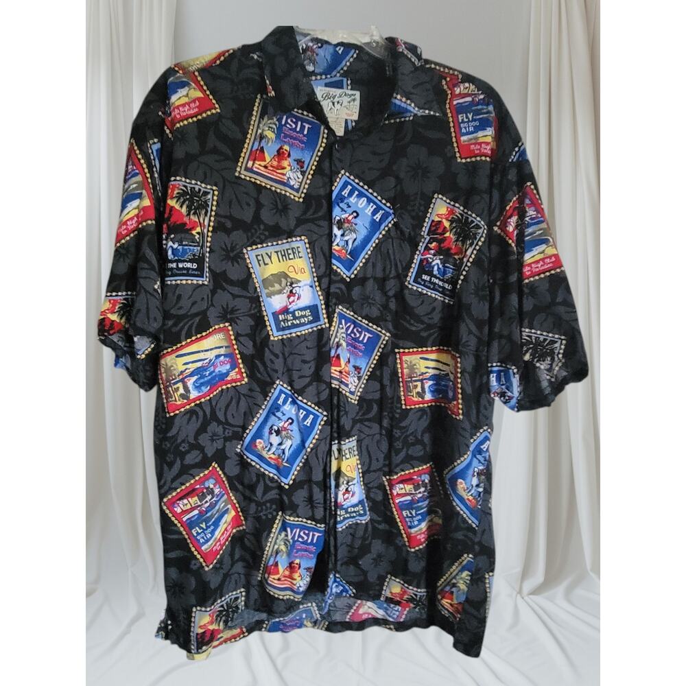 Unique Big Dogs Mens Shirt Size XL Hawaiian Postage Stamps Theme Boho‎ Y2K